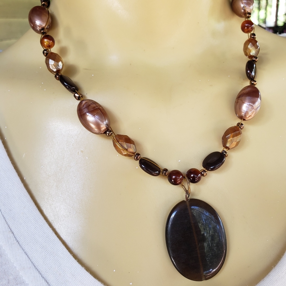 Brown and Rose Gold Statement Necklace